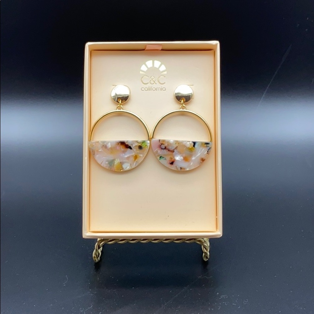 Gold Multicolor Acrylic Resin Statement Earrings